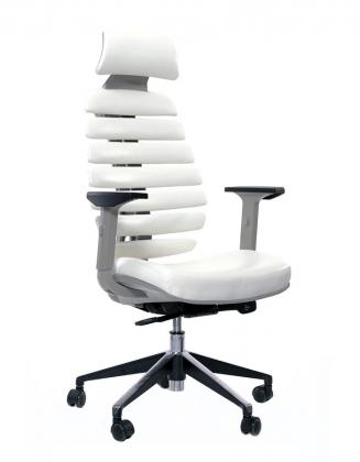 Kancelářská židle Node - Kancelářská židle FISH BONES PDH, šedý plast, bílá koženka