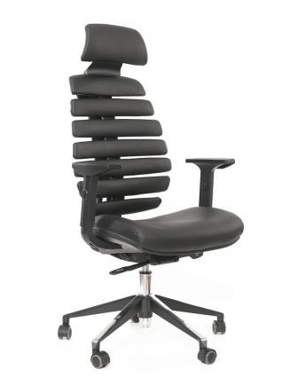 Kancelářské židle Node - Kancelářská židle FISH BONES PDH, černý plast, černá kůže