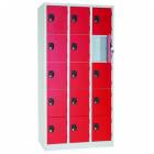  Svařovaná šatní skříň Manutan Pierre, 15 boxů, cylindrický zámek, šedá/červená