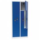  Svařovaná šatní skříň Manutan Carl, dveře Z, 4 oddíly, cylindrický zámek, šedá/modrá
