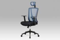  Kancelářská židle, černá MESH+modrá síťovina, plastový kříž, synchronní mechanis