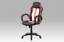  Kancelářská židle, červená-černá-bílá ekokůže+MESH, houpací mech, kříž plast čer