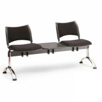 Čalouněná lavice do čekáren SMART, 2-sedák + stolek, šedá, chromované nohy