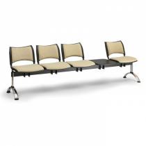 Čalouněná lavice do čekáren SMART, 4-sedák + stolek, šedá, chromované nohy