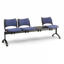Čalouněná lavice do čekáren SMART, 3-sedák + stolek, modrá, černé nohy
