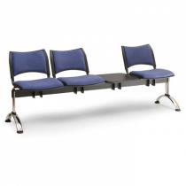Čalouněná lavice do čekáren SMART, 3-sedák + stolek, modrá, chromované nohy