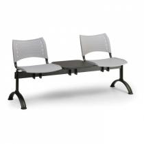 Plastová lavice do čekáren VISIO, 2-sedák + stolek, modrá, černé nohy