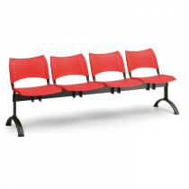 Plastová lavice do čekáren VISIO, 4-sedák, červená, černé nohy