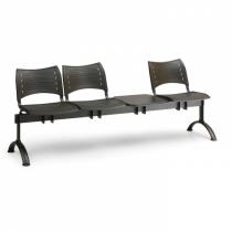 Plastová lavice do čekáren VISIO, 3-sedák + stolek, šedá, černé nohy