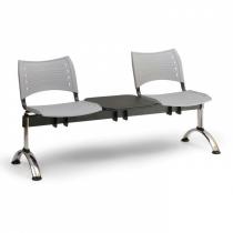 Plastová lavice do čekáren VISIO, 2-sedák + stolek, šedá, chromované nohy
