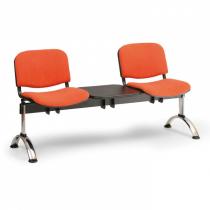 Čalouněná lavice do čekáren VIVA, 2-sedák + stolek, oranžová, chromované nohy