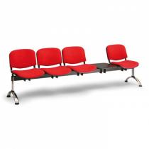 Čalouněná lavice do čekáren VIVA, 4-sedák + stolek, červená, chromované nohy