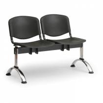 Plastová lavice do čekáren ISO, 2-sedák, černá, chrom nohy