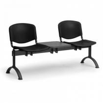 Plastová lavice do čekáren ISO, 2-sedák + stolek, černá, černé nohy