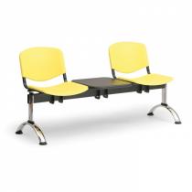Plastová lavice do čekáren ISO, 2-sedák + stolek, černá, chrom nohy