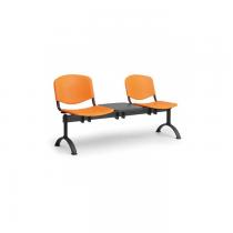 Plastová lavice do čekáren ISO, 2-sedák + stolek, oranžová, černé nohy