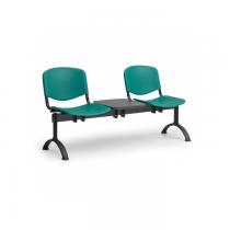 Plastová lavice do čekáren ISO, 2-sedák + stolek, zelená, černé nohy