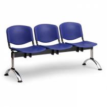Plastová lavice do čekáren ISO, 3-sedák, zelená, chrom nohy