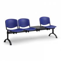 Plastová lavice do čekáren ISO, 3-sedák + stolek, modrá, černé nohy