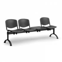 Plastová lavice do čekáren ISO, 3-sedák + stolek, černá, černé nohy