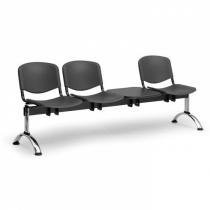 Plastová lavice do čekáren ISO, 3-sedák + stolek, černá, chrom nohy