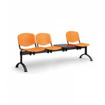 Plastová lavice do čekáren ISO, 3-sedák + stolek, oranžová, černé nohy