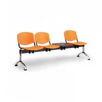 Plastová lavice do čekáren ISO, 3-sedák + stolek, oranžová, chrom nohy