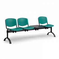 Plastová lavice do čekáren ISO, 3-sedák + stolek, zelená, černé nohy