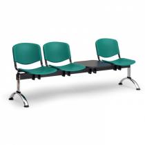 Plastová lavice do čekáren ISO, 3-sedák + stolek, zelená, chrom nohy