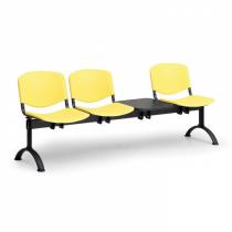 Plastová lavice do čekáren ISO, 3-sedák + stolek, žlutá, černé nohy