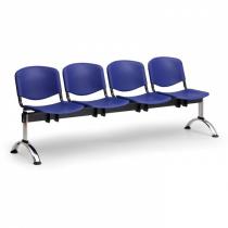 Plastová lavice do čekáren ISO, 4-sedák, modrá, chrom nohy