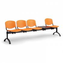 Plastová lavice do čekáren ISO, 4-sedák + stolek, černá, černé nohy
