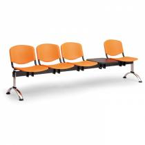 Plastová lavice do čekáren ISO, 4-sedák + stolek, černá, chrom nohy