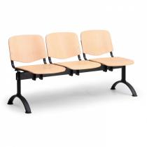 Dřevěná lavice do čekáren ISO, 3-sedák, černé nohy