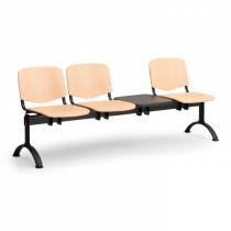 Dřevěná lavice do čekáren ISO, 3-sedák + stolek, černé nohy