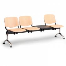 Dřevěná lavice do čekáren ISO, 3-sedák + stolek, chrom nohy