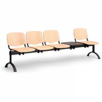 Dřevěná lavice do čekáren ISO, 4-sedák + stolek, černé nohy