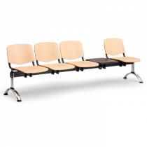 Dřevěná lavice do čekáren ISO, 4-sedák + stolek, chrom nohy