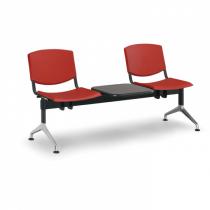 Plastová lavice do čekáren SMILE, 2-sedák + stolek, červená