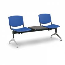 Plastová lavice do čekáren SMILE, 2-sedák + stolek, modrá