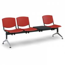 Plastová lavice do čekáren SMILE, 3-sedák + stolek, červená