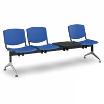 Plastová lavice do čekáren SMILE, 3-sedák + stolek, modrá
