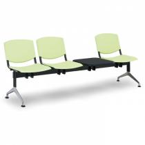 Plastová lavice do čekáren SMILE, 3-sedák + stolek, zelená