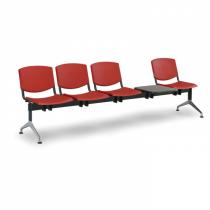 Plastová lavice do čekáren SMILE, 4-sedák + stolek, červená