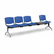 Plastová lavice do čekáren SMILE, 4-sedák + stolek, modrá