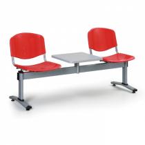 Plastová lavice do čekáren LIVORNO - 2 místa + stolek, červená