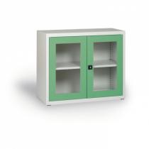 Skříň s prosklenými dveřmi, 800 x 920 x 400 mm, šedá/zelená