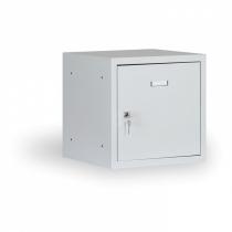 Šatní skříňka s uzamykatelným boxem 400x400x400 mm, šedé dveře, cylindrický zámek
