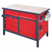 Pracovní stůl s uzamykatelnou skříňkou a zásuvkami, antracit/červená