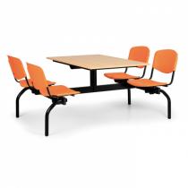 Jídelní set - oranžová sedadla, deska buk